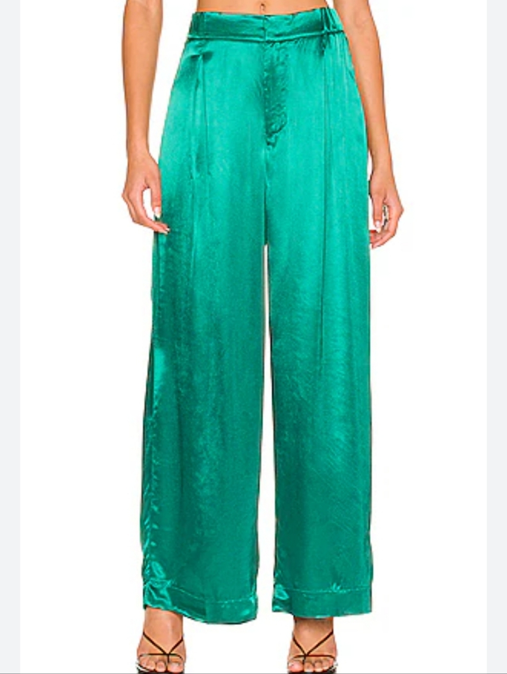 Free People Good Days Satin Wide Leg Pants In Emerald Green Size XS